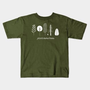 Love your planet: Plant more trees + bird (white text) Kids T-Shirt